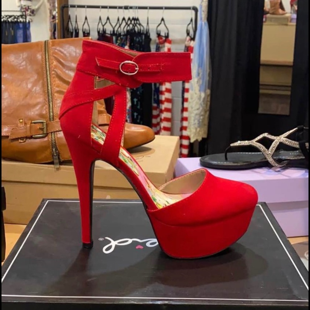 Suede Red Platform Pumps